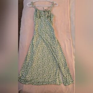 Green Floral Maxi Dress with Tie Straps